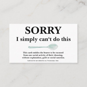 Desculpe Cartão com Colher para Colheres