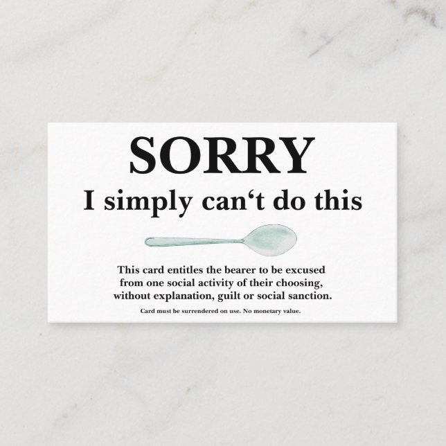 Desculpe Cartão com Colher para Colheres (Frente)