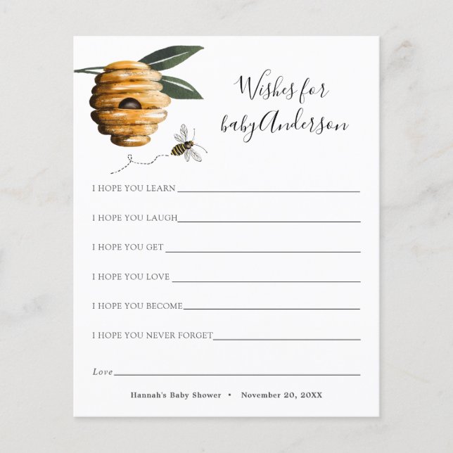 Desejos de Abelha para Cartão de Bebê (Frente)