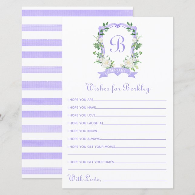 Desejos de Brasão Floral Roxo para Bebê (Frente/Verso)