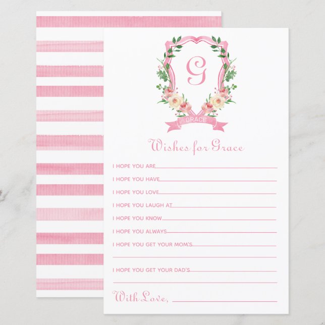 Desejos de Crista Floral Rosa para Bebê (Frente/Verso)