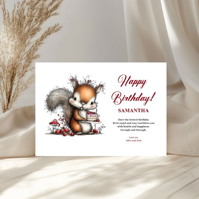 Desejos de feliz aniversário com animais doces e c (Sweet whimsical animals birthday wishes greeting card

)
