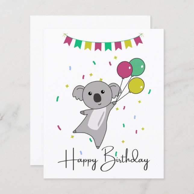 Desejos de Koala Feliz Aniversário para Você Koala (Frente/Verso)