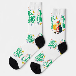 Desejos de Natal Impressos Meia Crew Premium Suste