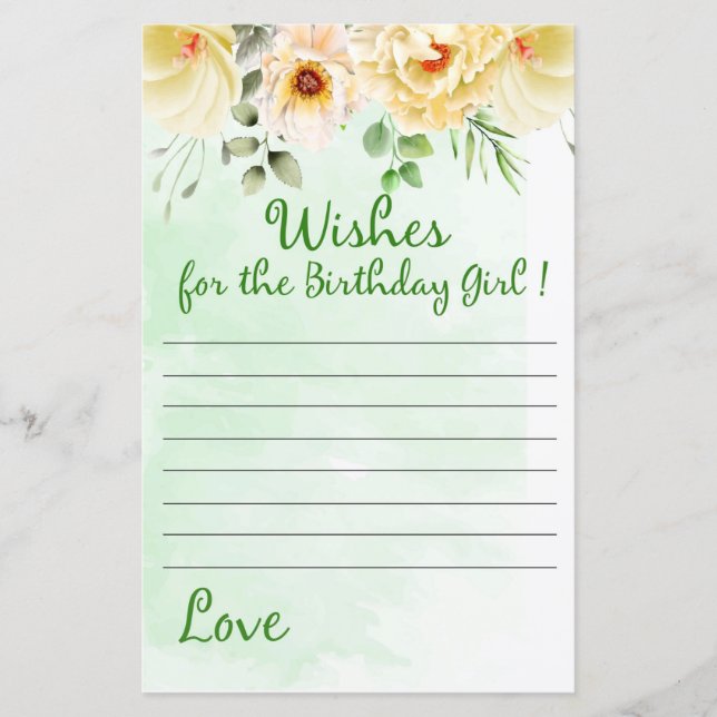 Desejos Florais para a aniversariante (Frente)
