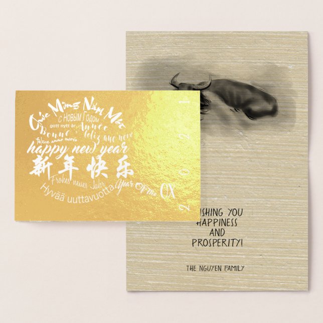 Desejos internacionais Ox Ano Novo Cartão de Luxo  (Exibição)