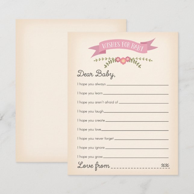 Desejos para bebê - Cartão de Jogo de Chá de frald (Frente/Verso)