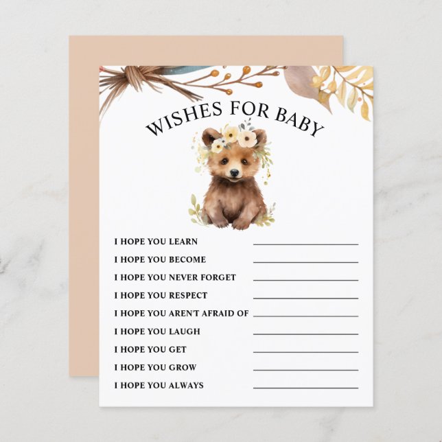 Desejos para Bebê | Jogo de Chá de fraldas do Bear (Frente/Verso)