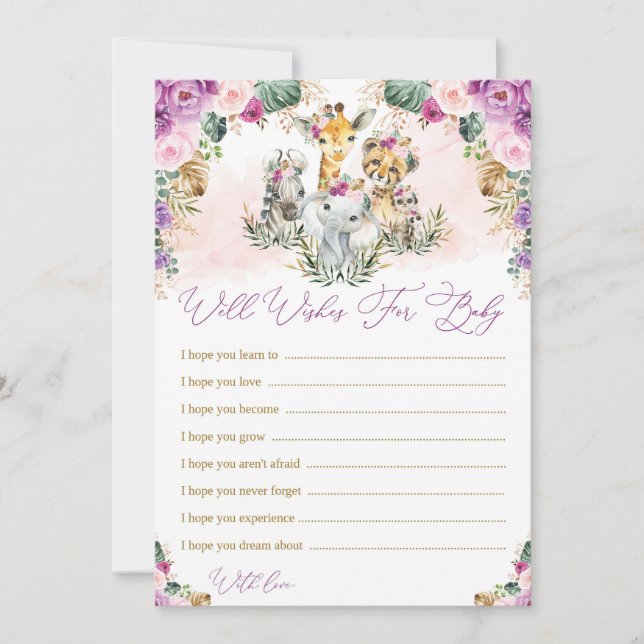 Desejos para Bebê Rapariga Selvagem Safari Cartão  (Frente)