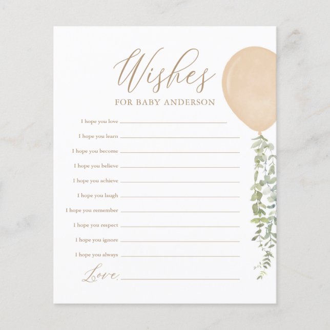 Desejos para Jogo de Chá de fraldas de Balão Doura (Frente)