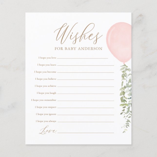 Desejos para Jogo de Chá de fraldas de Balão Rosa  (Frente)