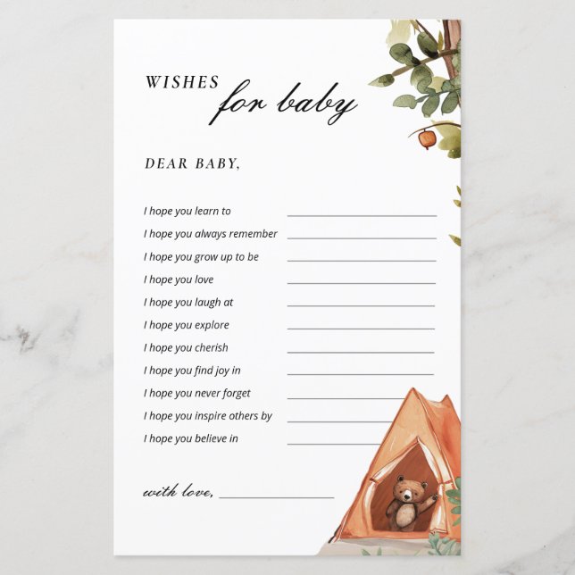 Desejos para Jogo de Chá de fraldas de Camper Bear (Frente)