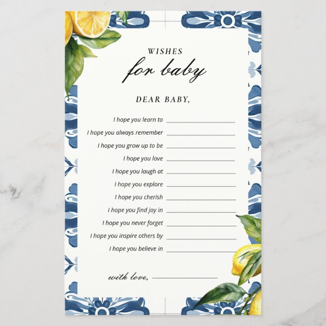 Desejos para Jogo de Chá de fraldas de Lemon Posit (Frente)