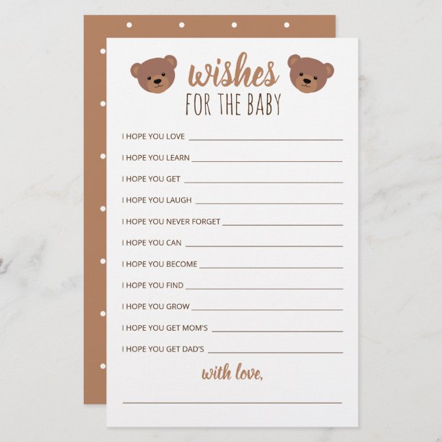 Desejos para o bebê para Chá de fraldas e aniversá (Frente/Verso)