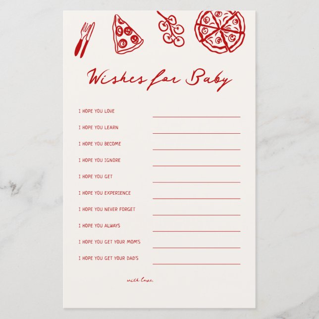 Desejos para o bebê Pizza Festa de Chá de Bebê Jog (Frente)