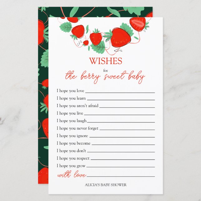 Desejos para o Cartão Bebê Berry Sweet (Frente/Verso)