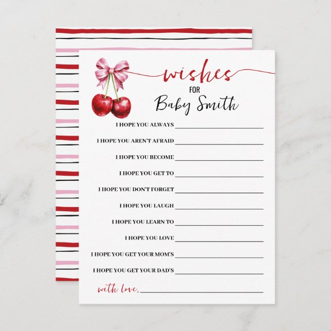 Desejos para o Cartão de Chá de fraldas de Cereja  (Frente/Verso)