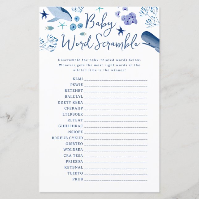 Desembaralhe as Palavras do Bebê Baleia Menino Azu (Frente)