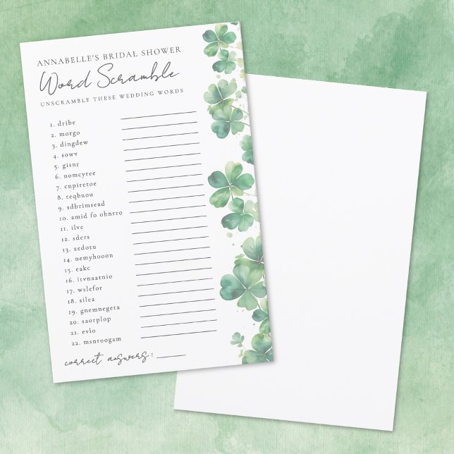Desembaralhe as Palavras do Casamento Chuveiro de  (Wedding Word Scramble Shamrock Bridal Shower)