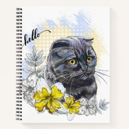 Desenho à mão de gato britânico preto engraçado co