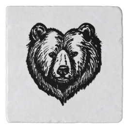 Desenho a Tinta da Cara de Urso Preto e Branco