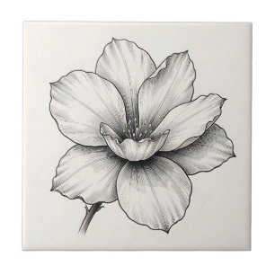 Desenho a tinta de flor botânica vintage em linha