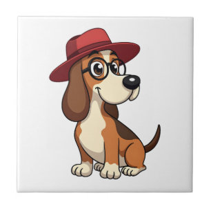 Desenho Animado de Basset Hound Vintage com Chapéu