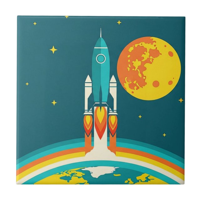 Desenho animado de foguete espacial fofo (Frente)
