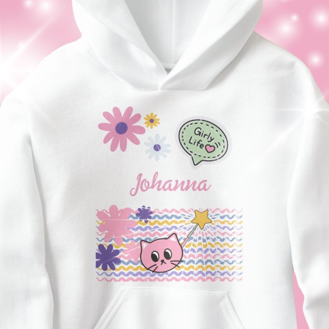 Desenho Animados Gato Pastel Flores Vida de Menina (Pastel Cartoon Cat Flowers Girly Life Hoodie ©Susanne Sachers - Sunny Wanderlust 🌞✈️)