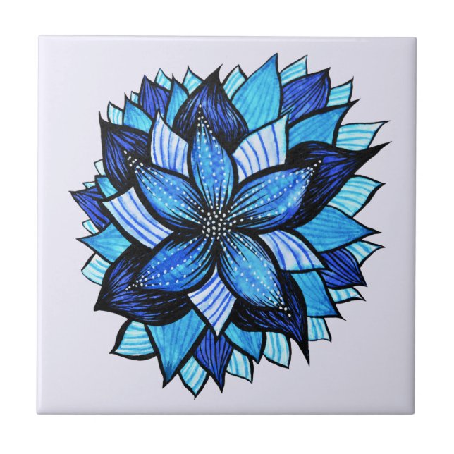 Desenho azul abstrato bonito da tinta da flor (Frente)