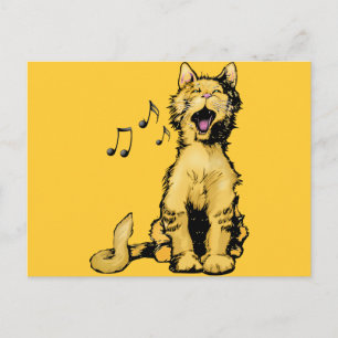 Desenho bonito de gato laranja cantando com notas