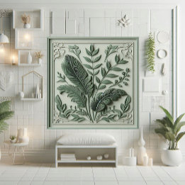 Desenho Botânico de Folha Verde Salvia em Arte Dec