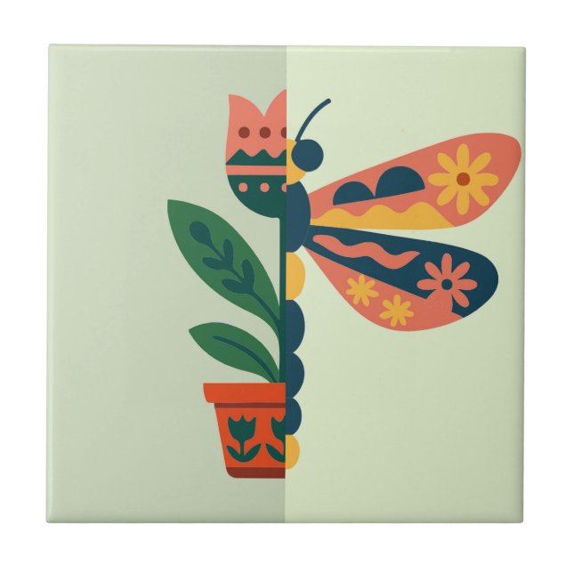 Desenho caprichoso de libélula floral (Frente)