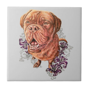 Desenho da arte e dos lírios do cão do Mastiff de