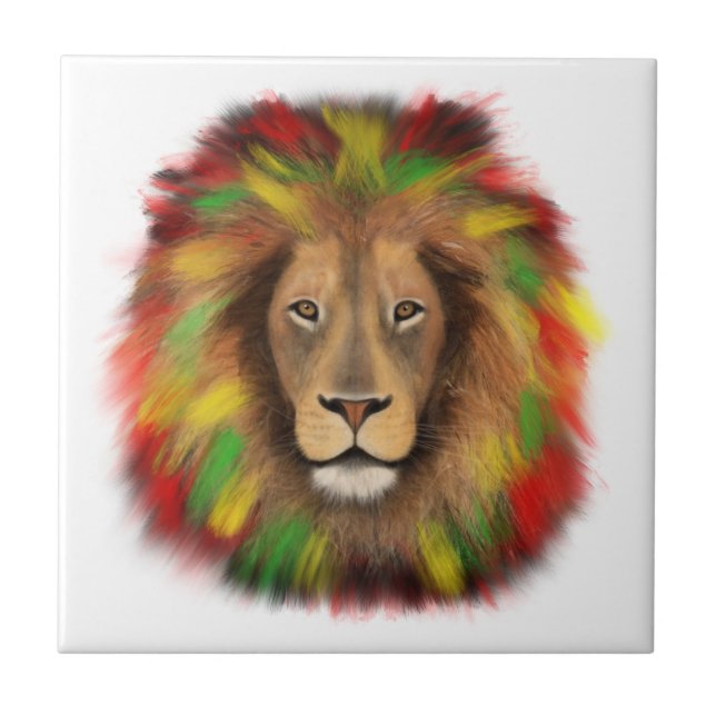 Desenho da cabeça de leão Rasta vermelho amarelo v (Frente)