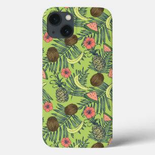 Desenho da Fruta tropical sobre padrão verde