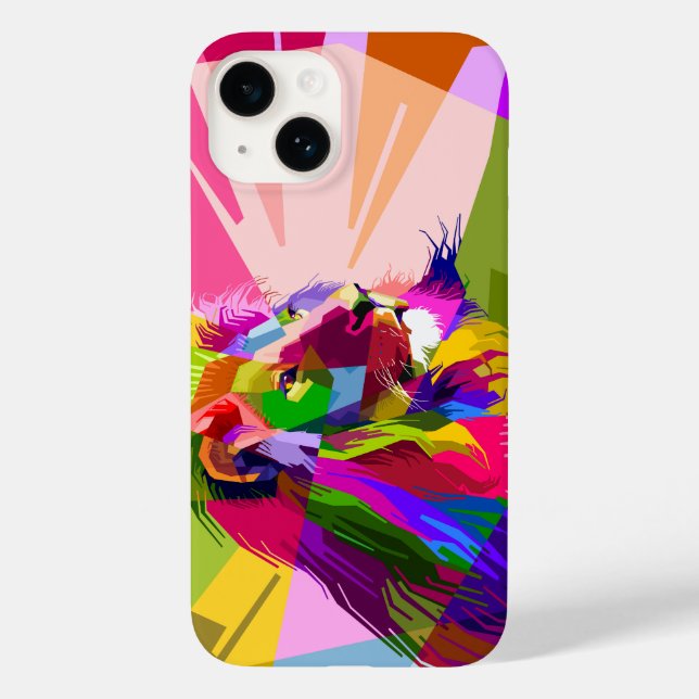 Desenho de Arte Pop Prismática Colorida de Leão (Verso)