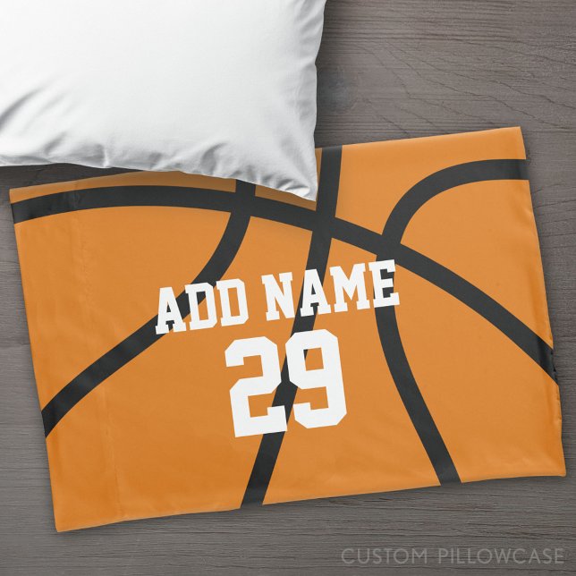 Desenho de basquete com nome e número de esportes (Custom Pillowcase)