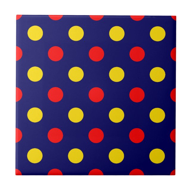 Desenho de bolinhas vermelhas e amarelas em azul-m (Frente)