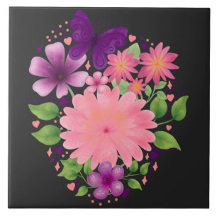 Desenho de Borboleta Floral Rosa em Aquarela