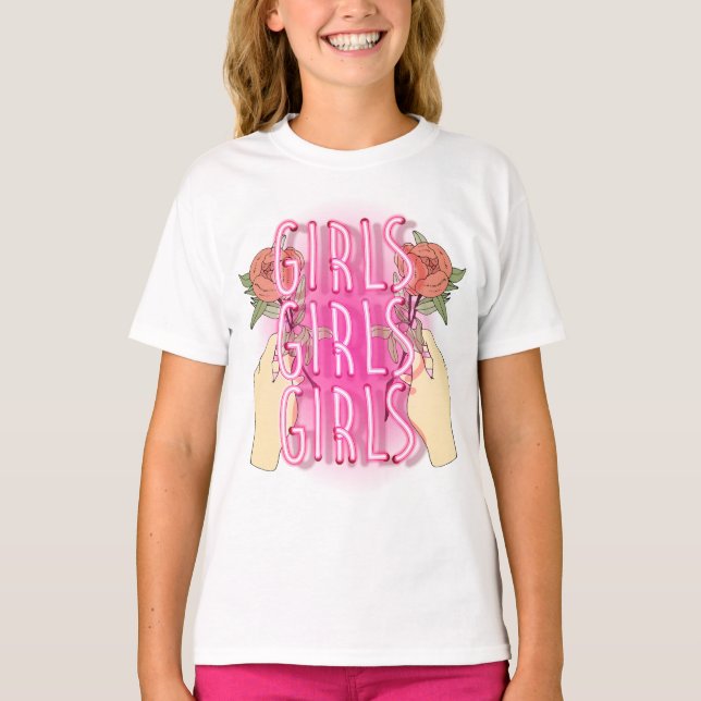 desenho de camiseta de flores de meninas (Frente)