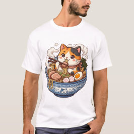 Desenho de camiseta ilustrado de gato Ramen Anime