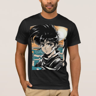 Desenho de camiseta vintage de guerreiro de anime