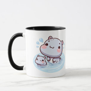 Desenho de Caneca de Hipopótamos Bebês Kawaii Nada