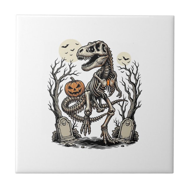 Desenho de Cemitério de Halloween de Dinossauro de (Frente)