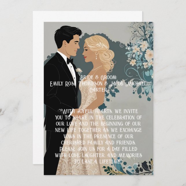 Desenho de Convite de Casamento Elegante e Atempor (Frente/Verso)