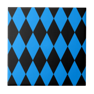 Desenho de Diamantes Harlequim Preto Azul Xadrez