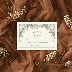 Desenho de flores marfim romântico casamento rsvp
