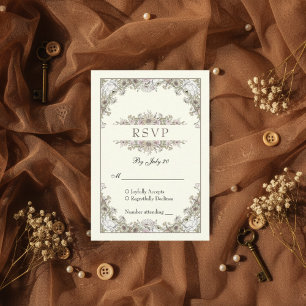 Desenho de flores marfim romântico casamento rsvp