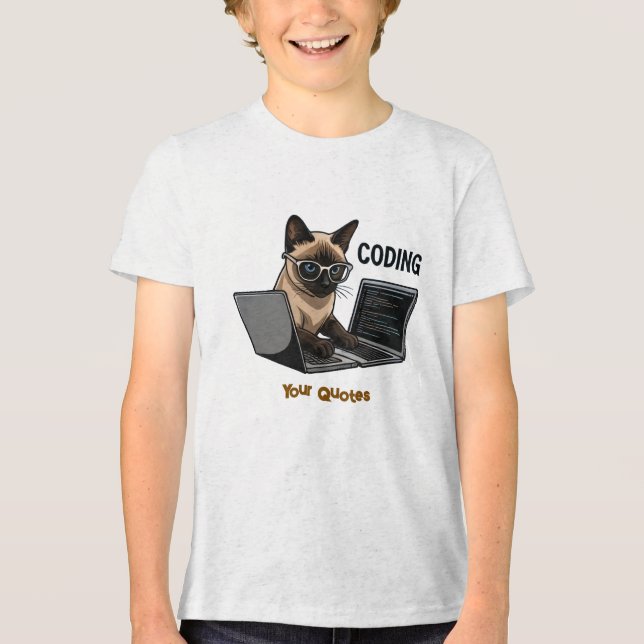 Desenho de Gato Siames Cartoon Codificando (Frente)